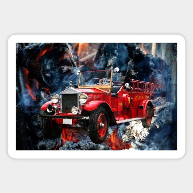 Vintage Fire Engine Sticker by JimDeFazioPhotography